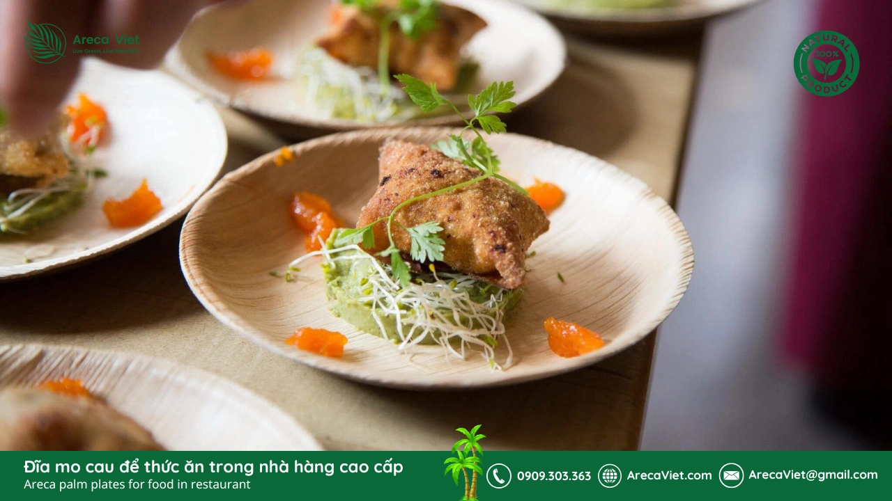Sản phẩm từ mo cau – Giải pháp xanh thay thế nhựa 1 lần 1 Dia mo cau de thuc an trong nha hang cao cap