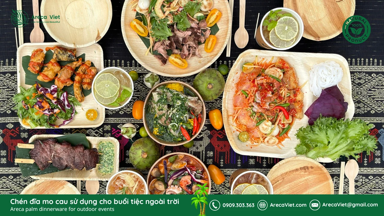 Báo Giá Chén Đĩa Mo Cau – 3 Lời Khuyên Khi Lựa Chọn Sản Phẩm Tốt Nhất từ ArecaViet 3 Chén đĩa mo cau sử dụng cho buổi tiệc ngoài trời