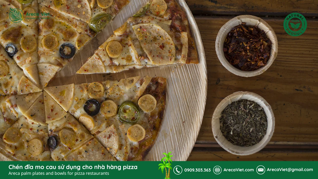 Top 5 lý do chọn sản phẩm thân thiện môi trường từ mo cau 6 Chén đĩa mo cau sử dụng cho nhà hàng pizza
