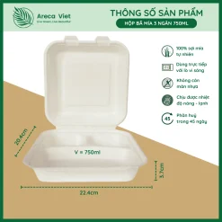 Alternative view of Hộp cơm bã mía 3 ngăn GRACZ 750ml [Gói 50 cái]