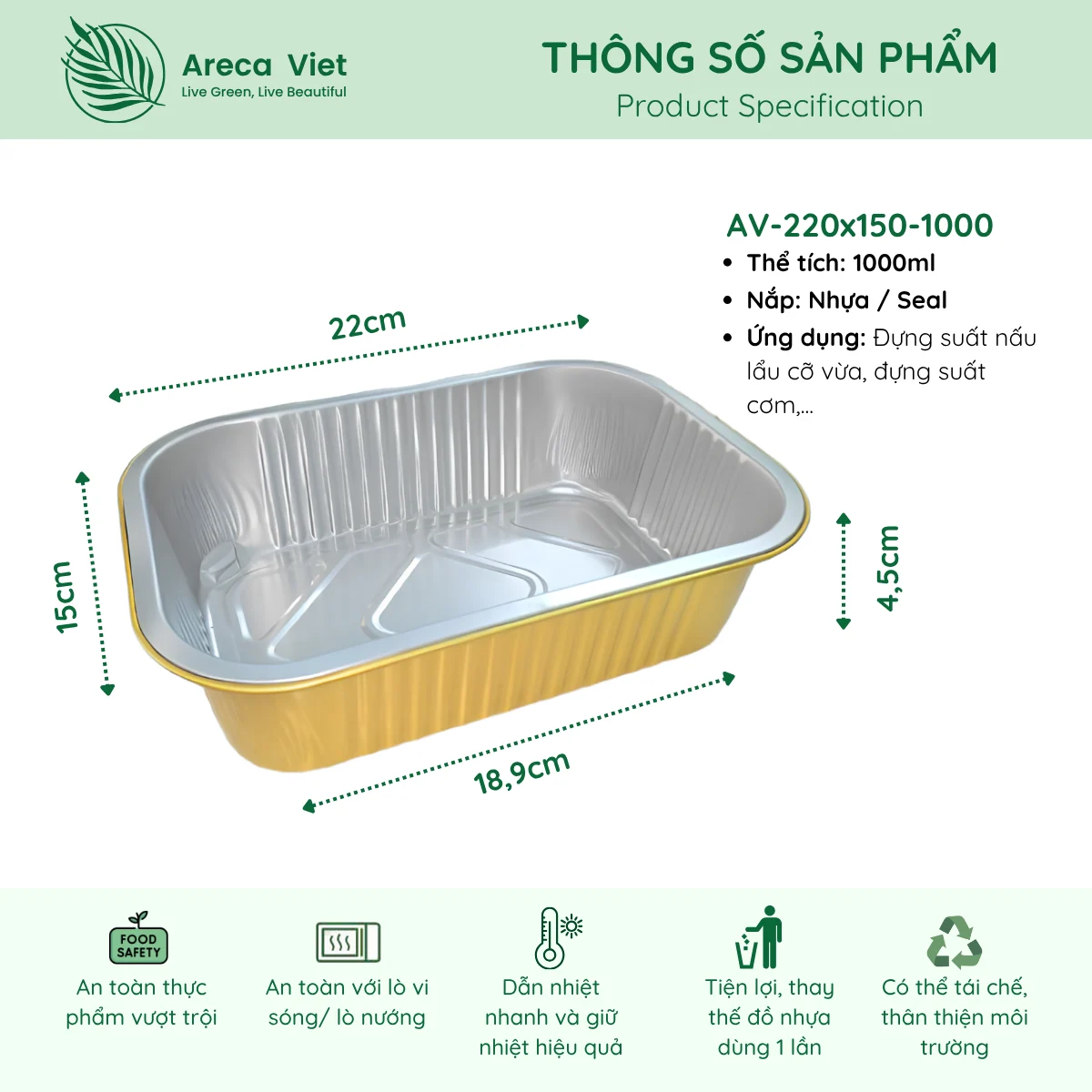 Hộp nhôm thực phẩm chữ nhật cao cấp 1000ml (Thùng 125c | 500c) 2 Hộp nhôm thực phẩm chữ nhật cao cấp 1000ml (Thùng 125c | 500c) - Ảnh 2