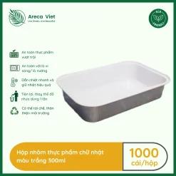 Hộp nhôm thực phẩm chữ nhật màu trắng 300ml (Thùng 125c | 1000c) 12 Hop nhom thuc pham chu nhat mau trang 300ml