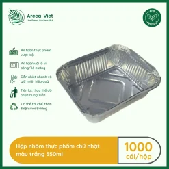 Hộp nhôm thực phẩm chữ nhật màu trắng 550ml (Thùng 125c | 1000c) 12 Hop nhom thuc pham chu nhat mau trang 550ml