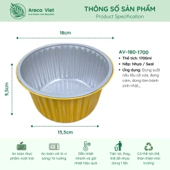 Hộp nhôm thực phẩm tròn cao cấp 1700ml (Thùng 125c | 500c) 11 Hop nhom thuc pham tron cao cap 1700ml AV 180 1700 2