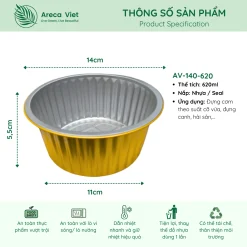 Hộp nhôm thực phẩm tròn cao cấp 620ml (Thùng 125c | 1000c) 10 Hop nhom thuc pham tron cao cap 620ml AV 140 620 2