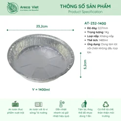 Alternative view of Hộp nhôm thực phẩm tròn màu trắng 1400ml (Thùng 125c | 500c)