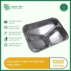 Khay nhôm 3 ngăn chữ nhật màu trắng 750ml (Thùng 125c | 1000c) 9 Khay nhom 3 ngan chu nhat mau trang 750ml