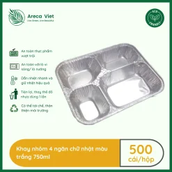 Khay nhôm 4 ngăn chữ nhật màu trắng 750ml (Thùng 125c | 500c) 9 Khay nhom 4 ngan chu nhat mau trang 750ml