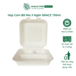 Hộp cơm bã mía 3 ngăn GRACZ 750ml [Gói 50 cái]
