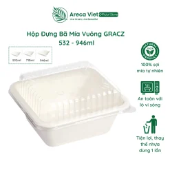 Hộp đựng bã mía vuông nhiều size GRACZ 532-946ml [Gói 50 cái]