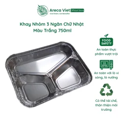 Khay nhôm 3 ngăn chữ nhật màu trắng 750ml (Thùng 125c | 1000c)