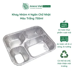 Khay nhôm 4 ngăn chữ nhật màu trắng 750ml (Thùng 125c | 500c)